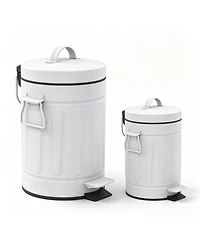 Mega Casa 3.2 Gal and 0.8 Gal Old Time Style Round White Metal Step-on Trash Can Set