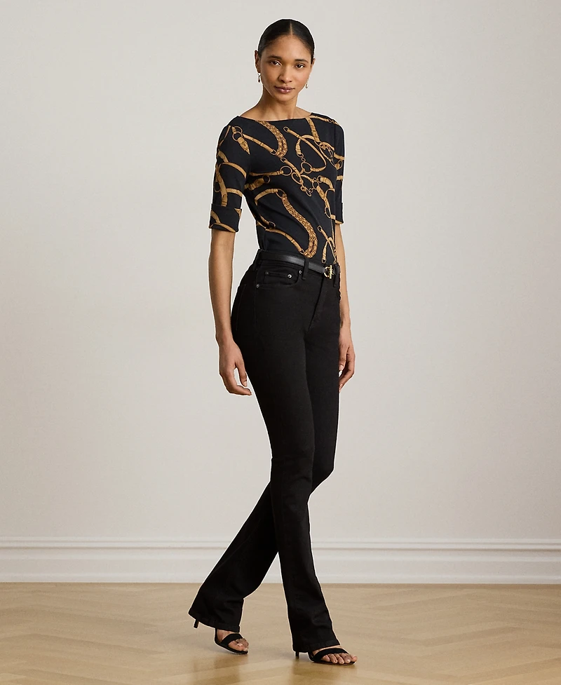 Lauren Ralph Petite Belting Print Boat Neck T-Shirt