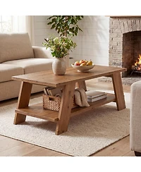 Tribesigns 47-Inch Solid Wood Coffee Table for Living Room, 2-Tier Rectangle Center Table with Storage Shelf