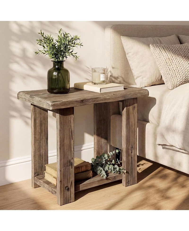 Tribesigns 2-Tier Solid Wood End Table for Living Room, Narrow Side Table, Rectangle Farmhouse Nightstands for Living Room, Bedroom, Easy Assembly
