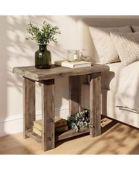 Tribesigns 2-Tier Solid Wood End Table for Living Room, Narrow Side Table, Rectangle Farmhouse Nightstands for Living Room, Bedroom, Easy Assembly