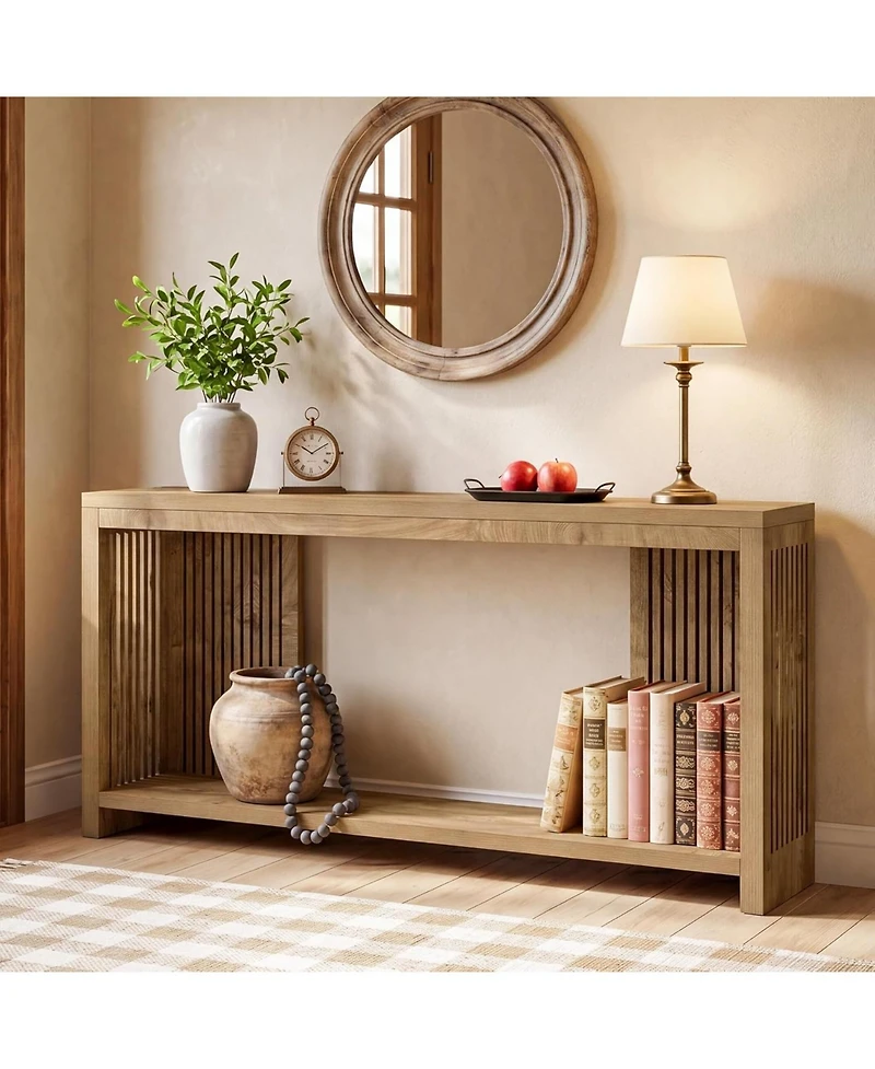 Tribesigns 70.9-Inch Long Entryway Table with 2-Tier Storage, Farmhouse Narrow Sofa Console Table with Vertical Stripe Legs