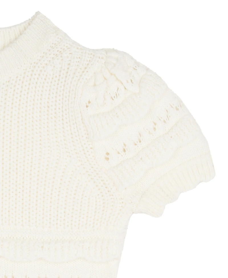 Rare Editions Baby Girls' Crochet Knit Short-Sleeve Sweater and Bow Print Pant, 2- Piece Set