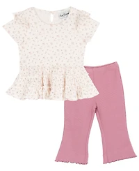 Rare Editions Baby Girls' Pointelle Tiered Ruffle Top and Legging, 2-Piece Set