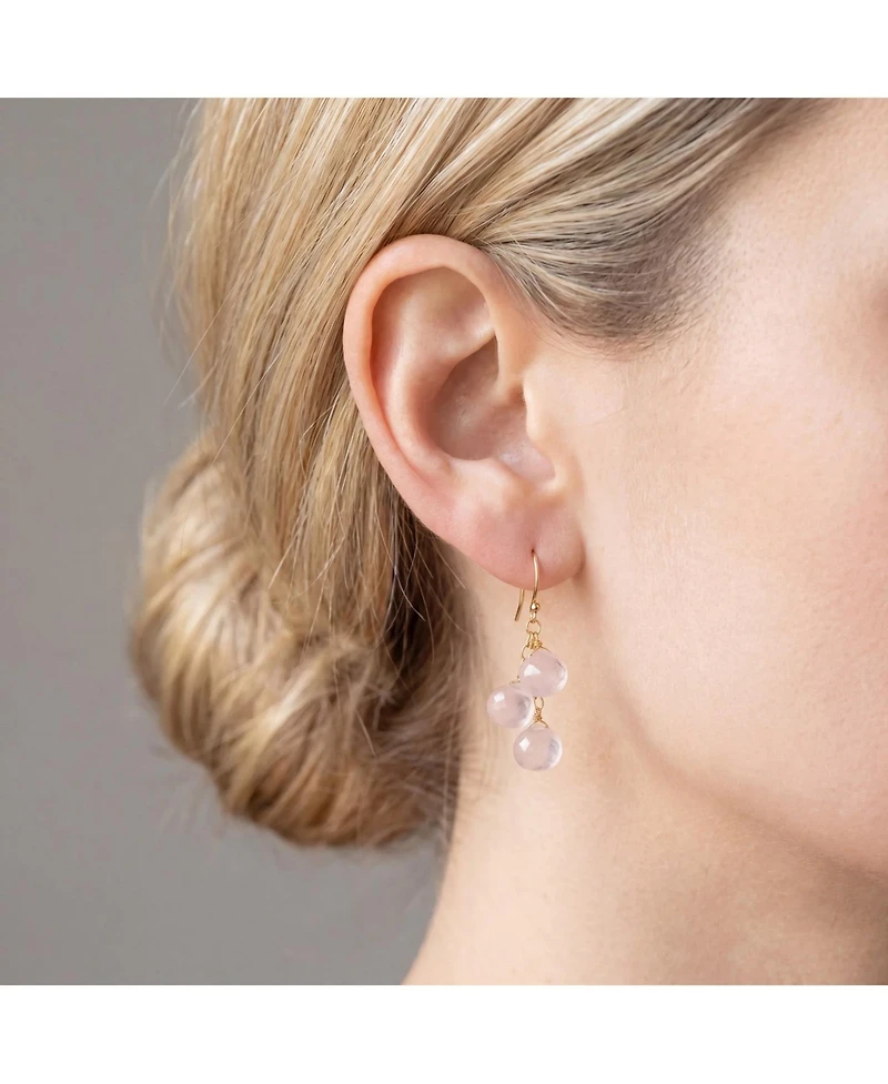 The Lovery Rose Quartz Bead Dangle Earrings 14K