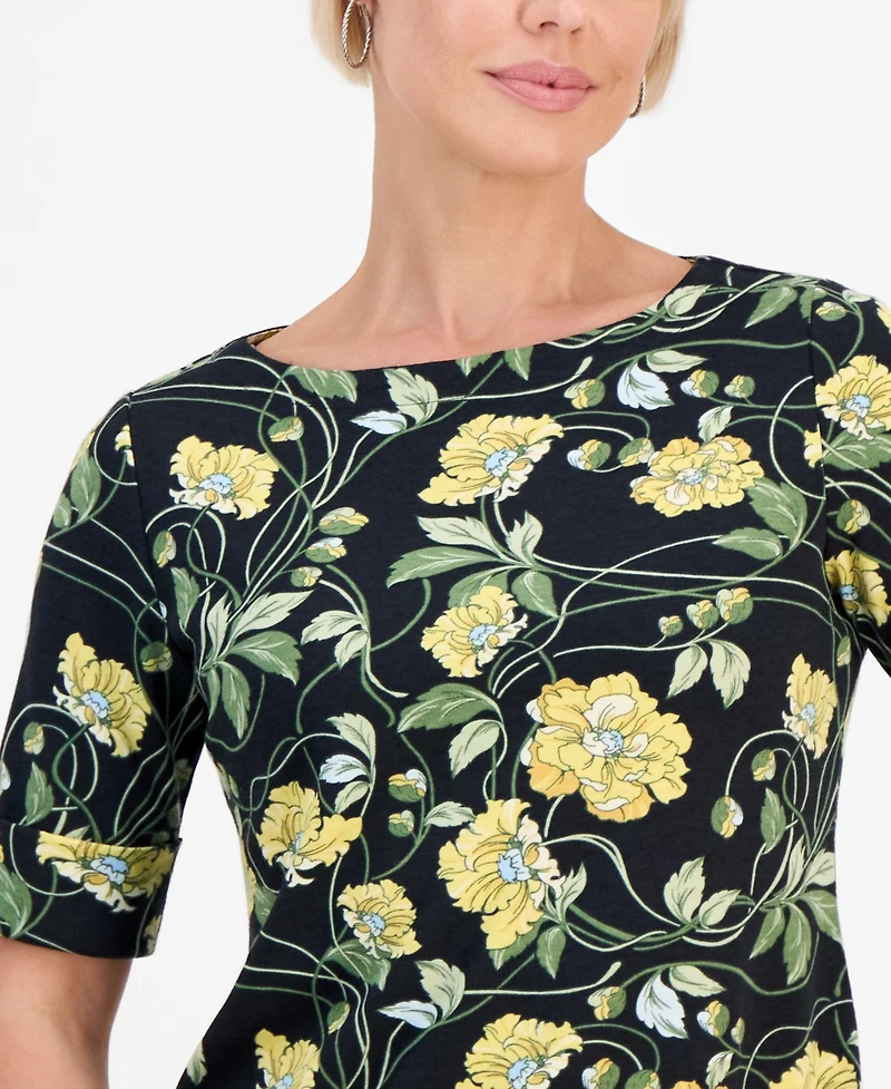Style & Co Petite Boat-Neck Elbow-Sleeve Top, Macy's Exclusive