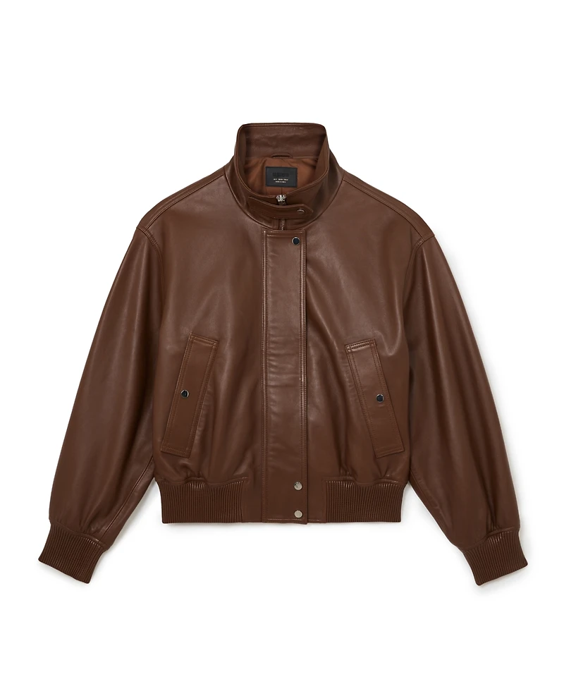 Reiss Women's Leather Funnel-Neck Bomber Jacket