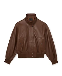 Reiss Women's Leather Funnel-Neck Bomber Jacket