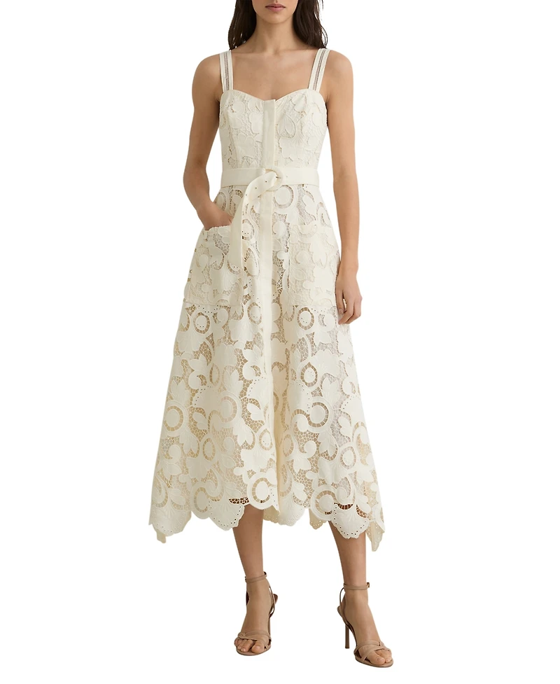 Reiss Women's Cotton-Blend Lace Button-Front Midi Dress