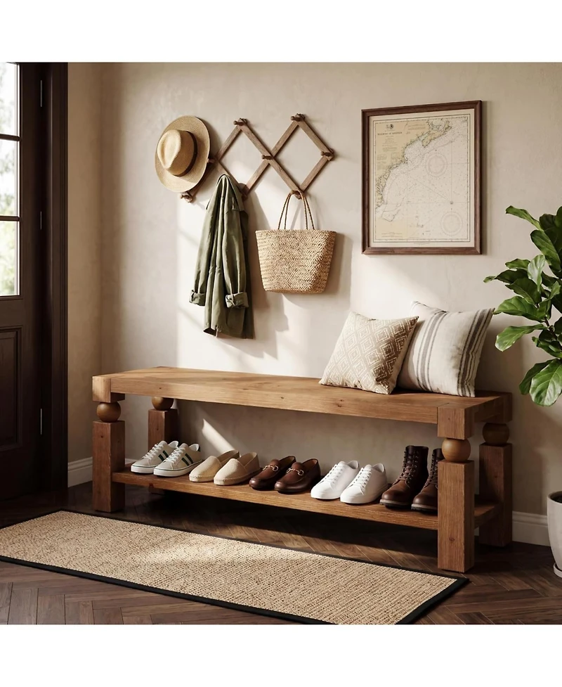 Tribesigns Solid Wood Shoe Bench, 47" Farmhouse Entryway Bench with Shoe Storage, Shoe Organizer Storage Bench, Long Rustic Bench Seating