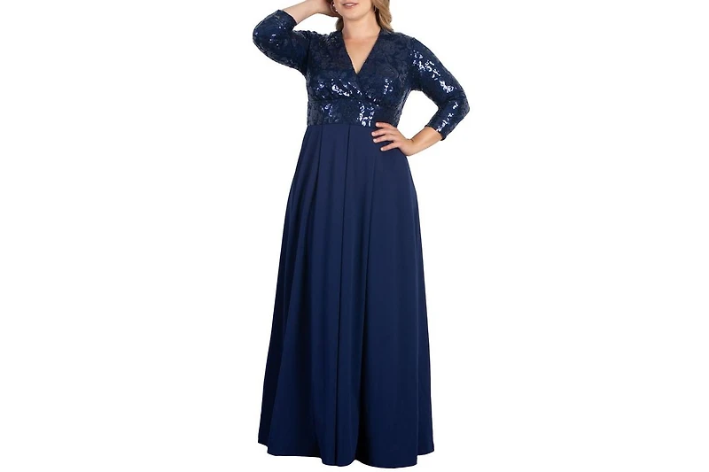 Women's Plus Paris Pleated Sequin Gown