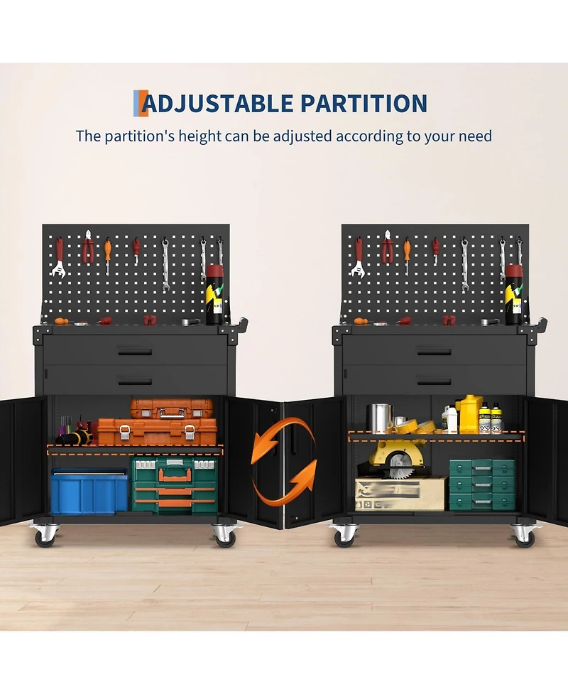 gaomon 35 Inch Heavy Duty Rolling Tool Cabinet with 2 Adjustable Shelves, Mobile Workbench for Garage, Workshop