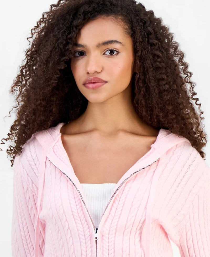 Madden Girl Women's Cable-Knit Zippered Hoodie