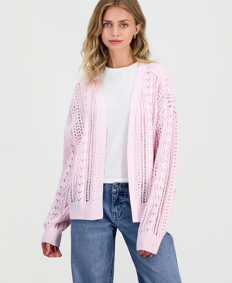 Hippie Rose Juniors' Pointelle Open-Front Cardigan