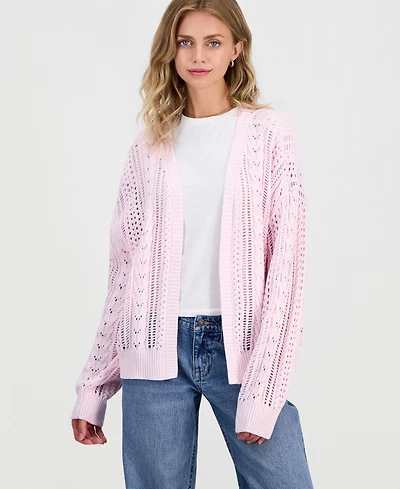 Hippie Rose Juniors' Pointelle Open-Front Cardigan