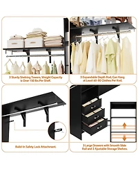 Aheaplus Closet Organizer System with Hanging Rods and Shelves, Wardrobe Drawers