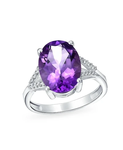 Bling Jewelry Classic Oval Gemstone Halo Statement Ring 3.8CT Cz Purple Amethyst, Zircon .925 Sterling Silver