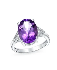 Bling Jewelry Classic Oval Gemstone Halo Statement Ring 3.8CT Cz Purple Amethyst, Zircon .925 Sterling Silver