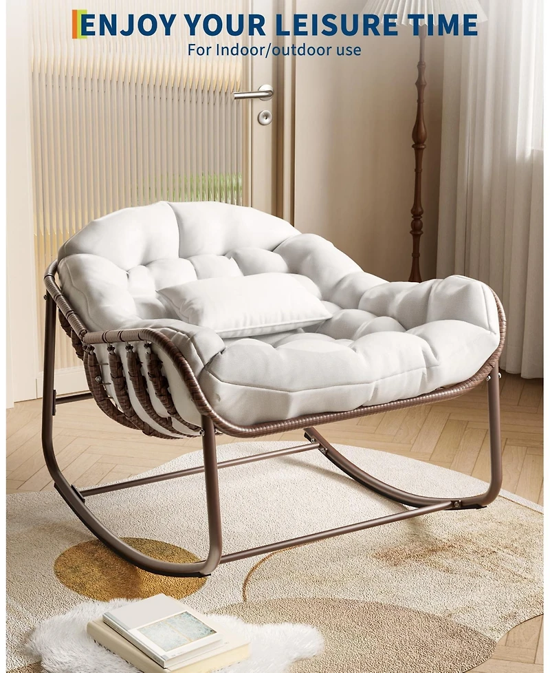 gaomon Outdoor Oversized Wicker Lounge Chair, Papasan Rocking Chair for Balcony Backyard Porch Bedroom