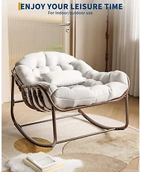 gaomon Outdoor Oversized Wicker Lounge Chair, Papasan Rocking Chair for Balcony Backyard Porch Bedroom