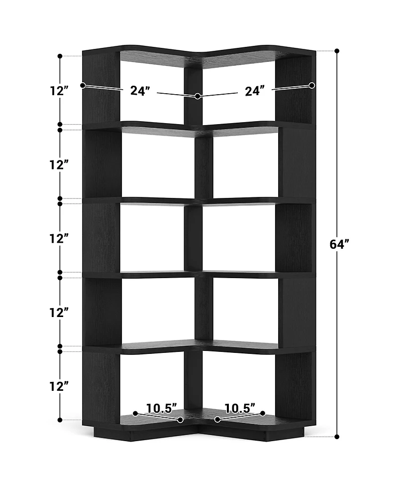 Aheaplus 5-Tier Corner Bookshelf, Space-saving Bookcase Display Storage Shelf