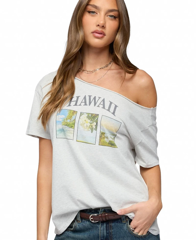 Edikted Women's Hawaiian Babe Off Shoulder T Shirt