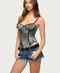 Edikted Women's Minerva Zebra Cupped Mesh Bodysuit