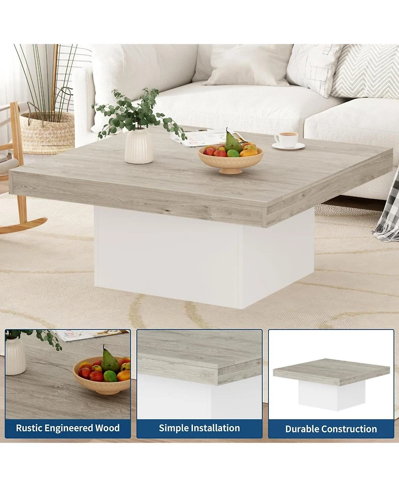 gaomon Square Coffee Table, 35 Inch Led Living Room Table, Modern Cocktail Table with Plug-in 16-Color Led Lights