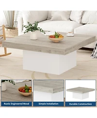 gaomon Square Coffee Table, 35 Inch Led Living Room Table, Modern Cocktail Table with Plug-in 16-Color Led Lights