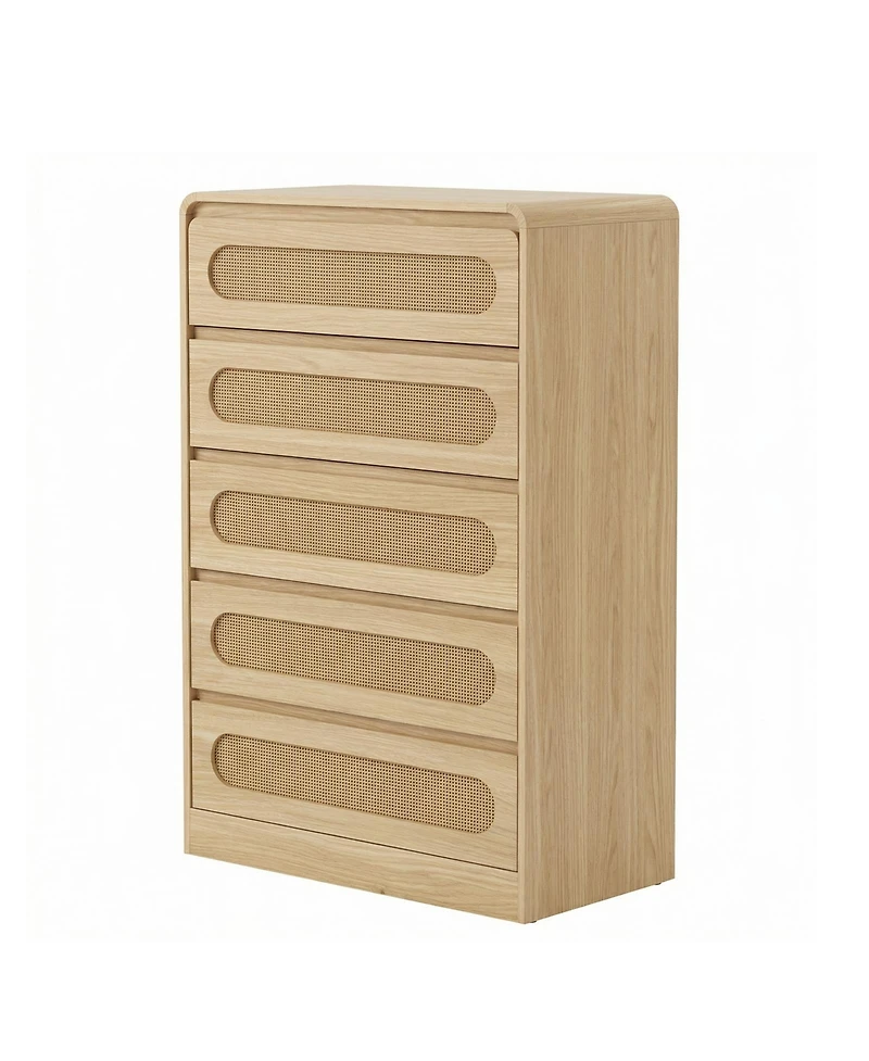 gaomon 5 Drawer Dresser, Farmhouse Wooden Vertical Dresser with Metal Handles, Modern Cabinet for Bedroom, Living Room