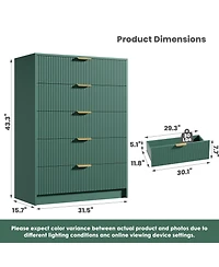 gaomon Fluted 5 Drawers Dresser for Bedroom, Wide Modern Chest of Drawers with Metal Handles, For Living Room, Entryway, Hallway