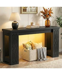 Aheaplus Wooden Console Table Sofa with Charging Station Entryway Led Lights