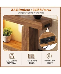 Aheaplus Entryway Table with Charging Station, Console Rgb Led Light, Wooden Sofa