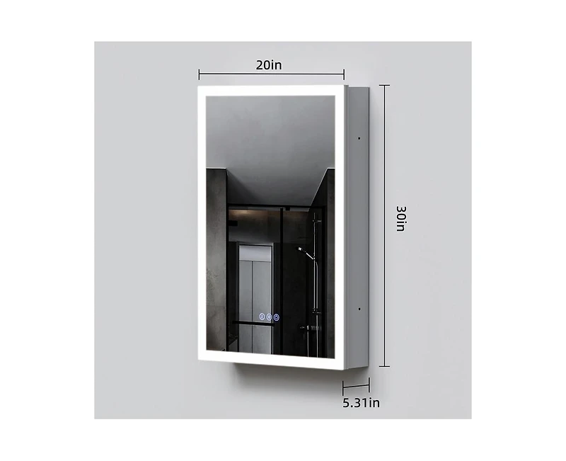 Casainc 20"W x 30"H Led Lighted Medicine Cabinet with Mirror, Anti-Fog Bathroom Mirror Cabinet