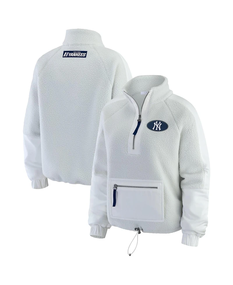 Wear by Erin Andrews Women's Gray New York Yankees Polar Fleece Quarter-Zip Jacket