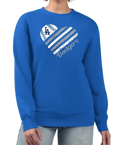 G-iii 4Her by Carl Banks Women's Royal Los Angeles Dodgers Heart Logo Fleece Pullover Sweatshirt