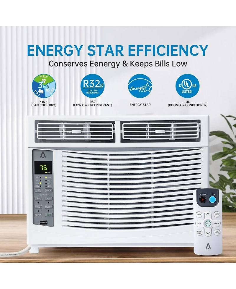 Xo 6000 Btu Window Air Conditioner with Remote Control and Wifi, Cools Rooms Up to 250 Sq. ft. Easy Install Kit, for Bedroom, Office