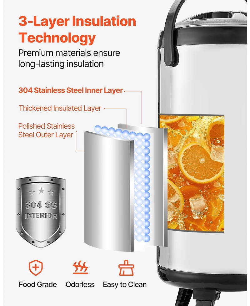 Cozito Insulated Beverage Dispenser, 2.4 Gal 9.2L Stainless Steel Server with Display