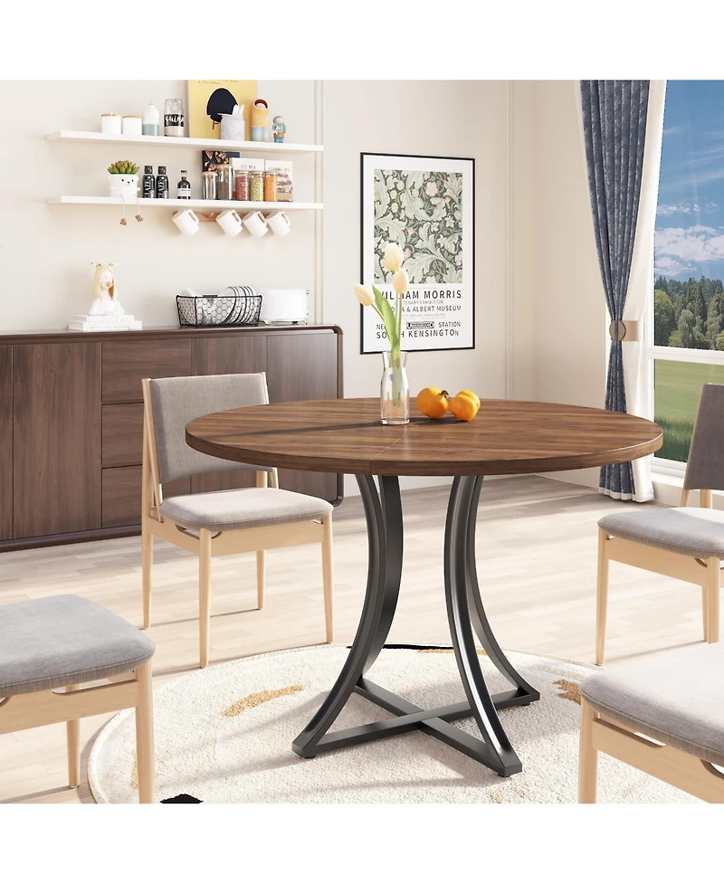 gaomon Industrial Round Dining Table Seats 4-6, Space-Saving Circle Kitchen Table with x-Shaped Stable Pedestal Base, Round Dining Room Table
