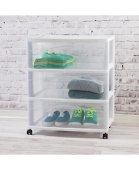 Sterilite Wide 3 Drawer Storage Cart, Plastic Rolling Organizer, Frame