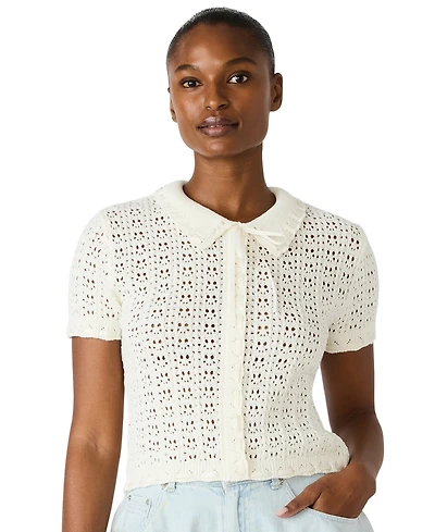 Steve Madden Women's Pointelle Ruffle Collared Cardigan