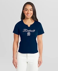 Wear by Erin Andrews Women's Navy Detroit Tigers Notch Neck Cropped T-Shirt