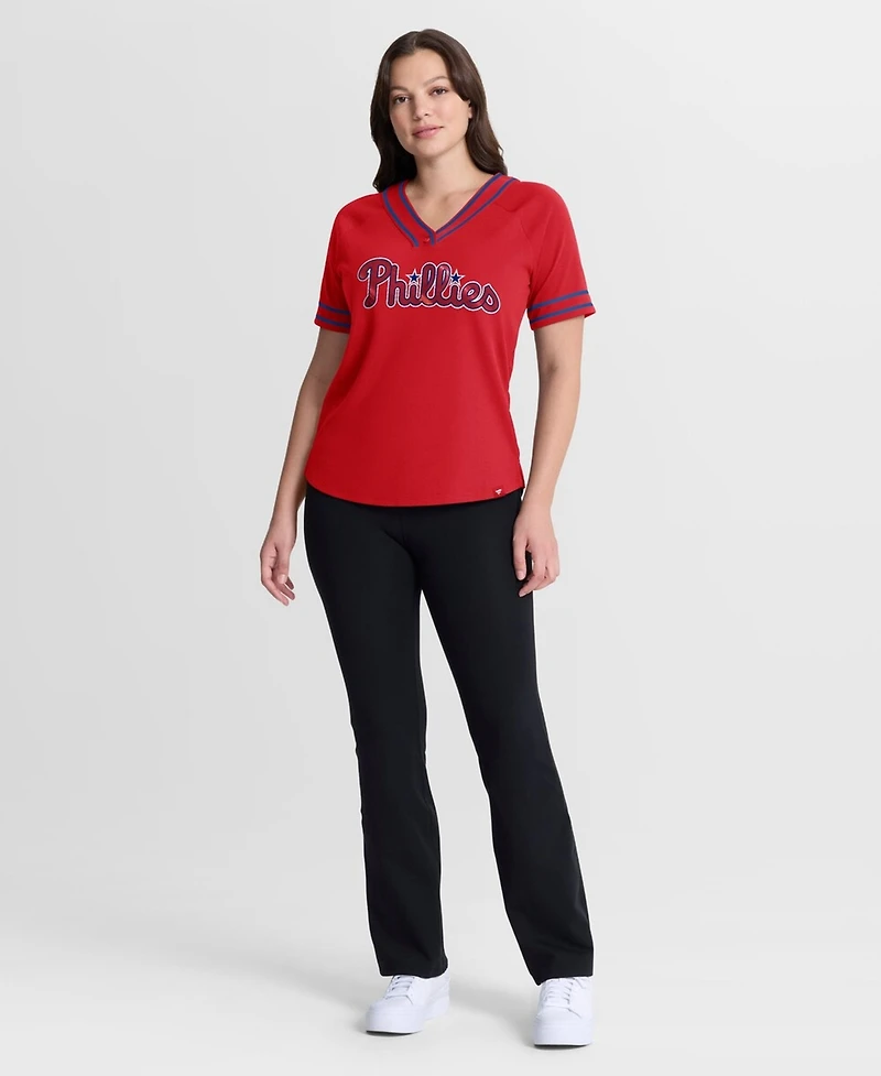 Fanatics Women's Red Philadelphia Phillies Diva Race Ahead Raglan V-Neck T-Shirt