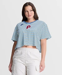 Nike Women's Light Blue/Cream Philadelphia Phillies Cooperstown Collection Striped Cropped T-Shirt
