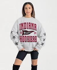 Gameday Couture Women's Ash Indiana Hoosiers Oversized Pennant Pride Rhinestone Star Sleeve Sweatshirt