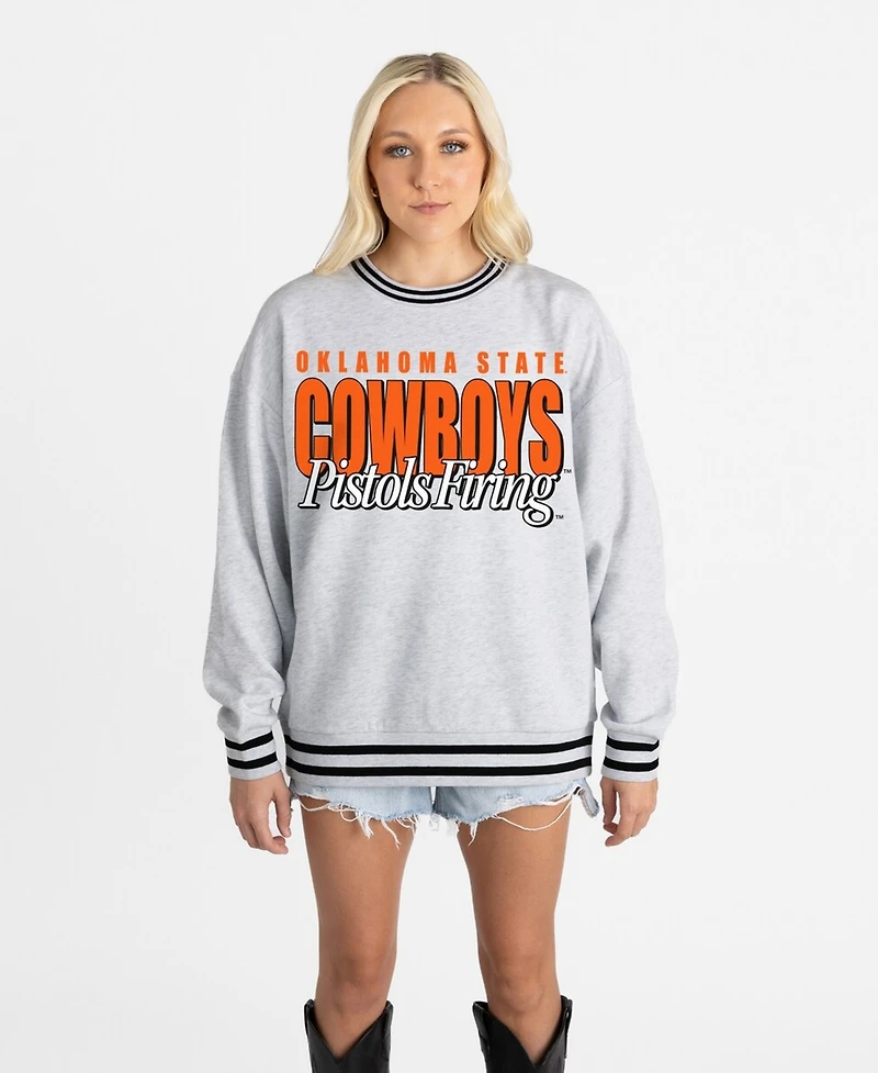 Gameday Couture Women's Gray Oklahoma State Cowboys Oversized Showdown Ringer Stripe Sweatshirt