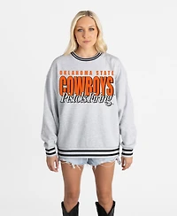 Gameday Couture Women's Gray Oklahoma State Cowboys Oversized Showdown Ringer Stripe Sweatshirt