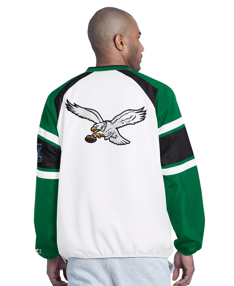 Starter Men's White Philadelphia Eagles Infield Play Raglan Pullover Jacket