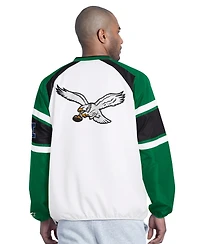Starter Men's White Philadelphia Eagles Infield Play Raglan Pullover Jacket