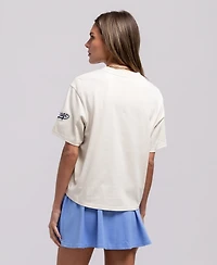 Mitchell & Ness Women's Cream Chicago Cubs Cooperstown Yacht Rock Boxy Cropped T-Shirt